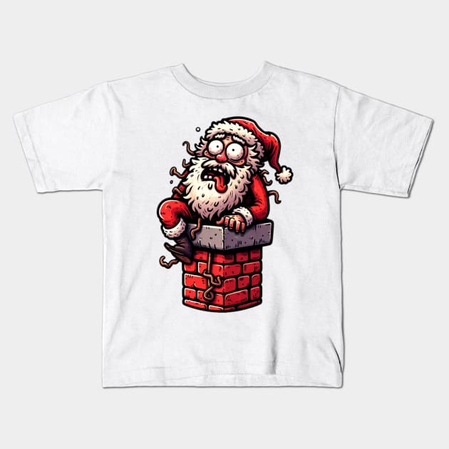 Crazy Santa Claus Stucked Kids T-Shirt by luwakka